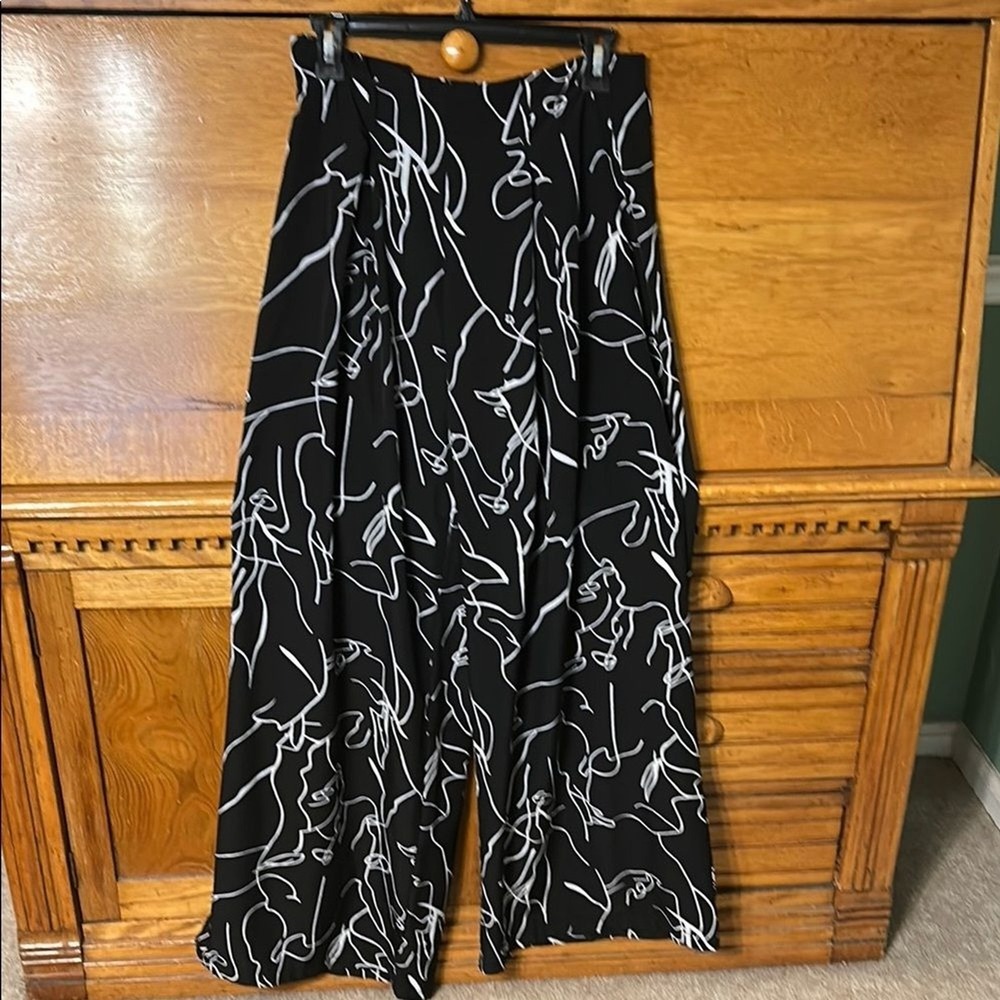Avant-Garde Black White Abstract Line Art Wide Leg High Waist‎ Pants Festival